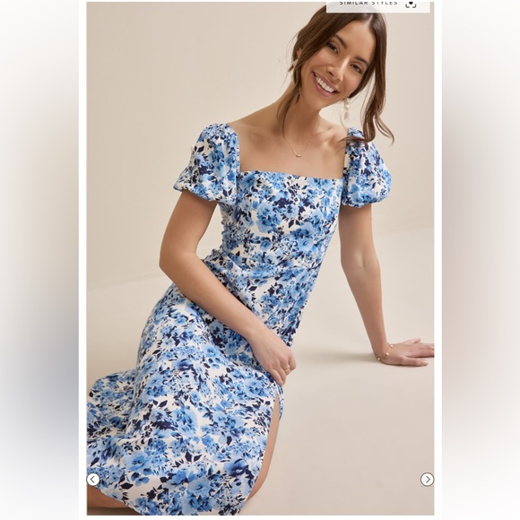 Francesca’s floral Blue Midi Dress with Puff Sleeves - Picture 4 of 4